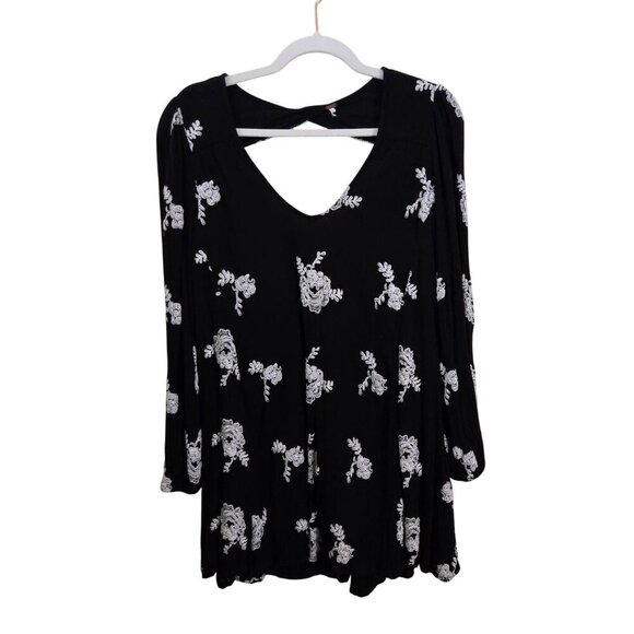 Free People Emma Austin Swing Trapeze Dress Black Embroidered Long Sleeve Size S - Picture 2 of 16